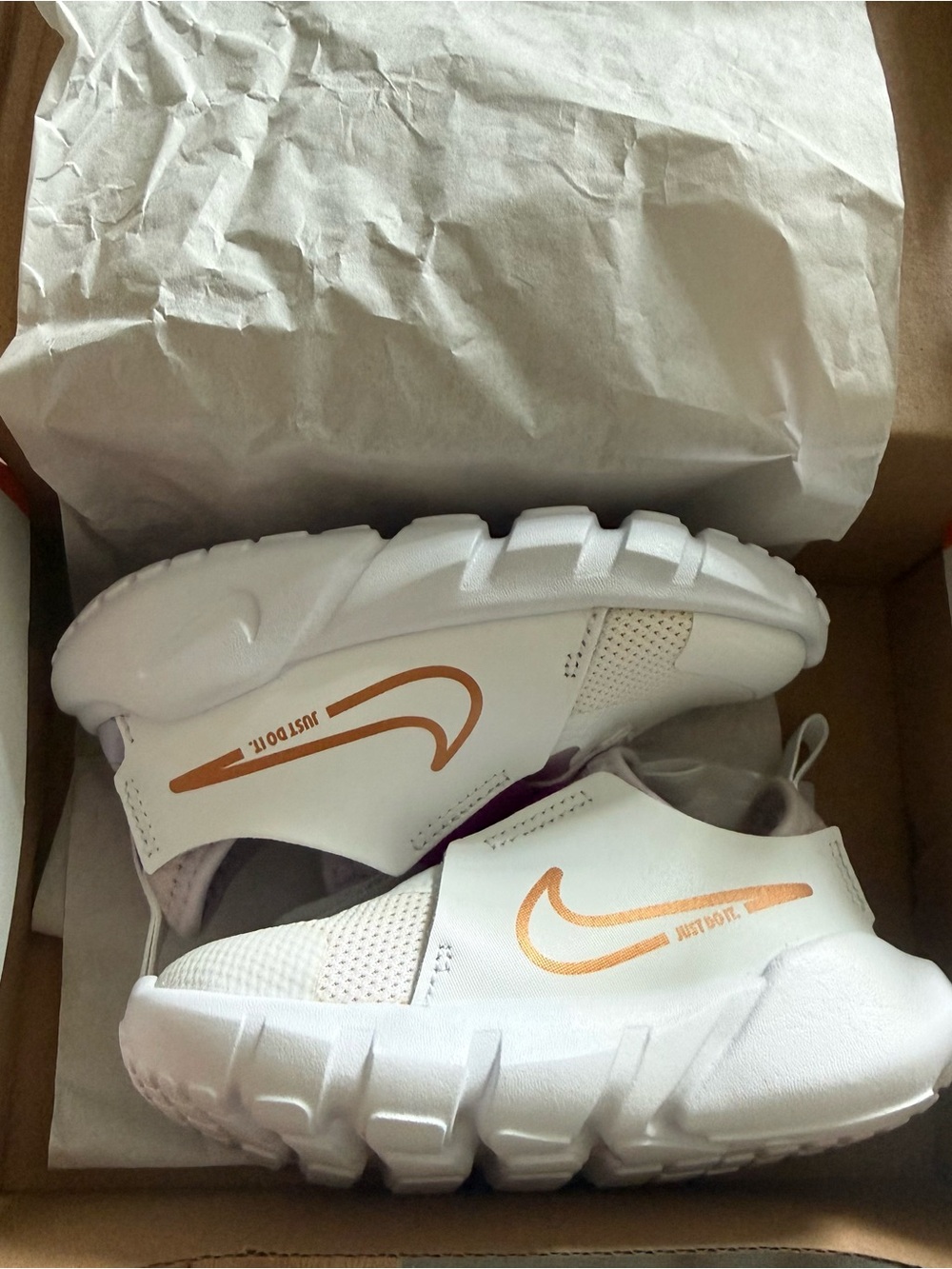 Nike White Flex Runner 2 Sneakers White and Purple with Metallic Copper